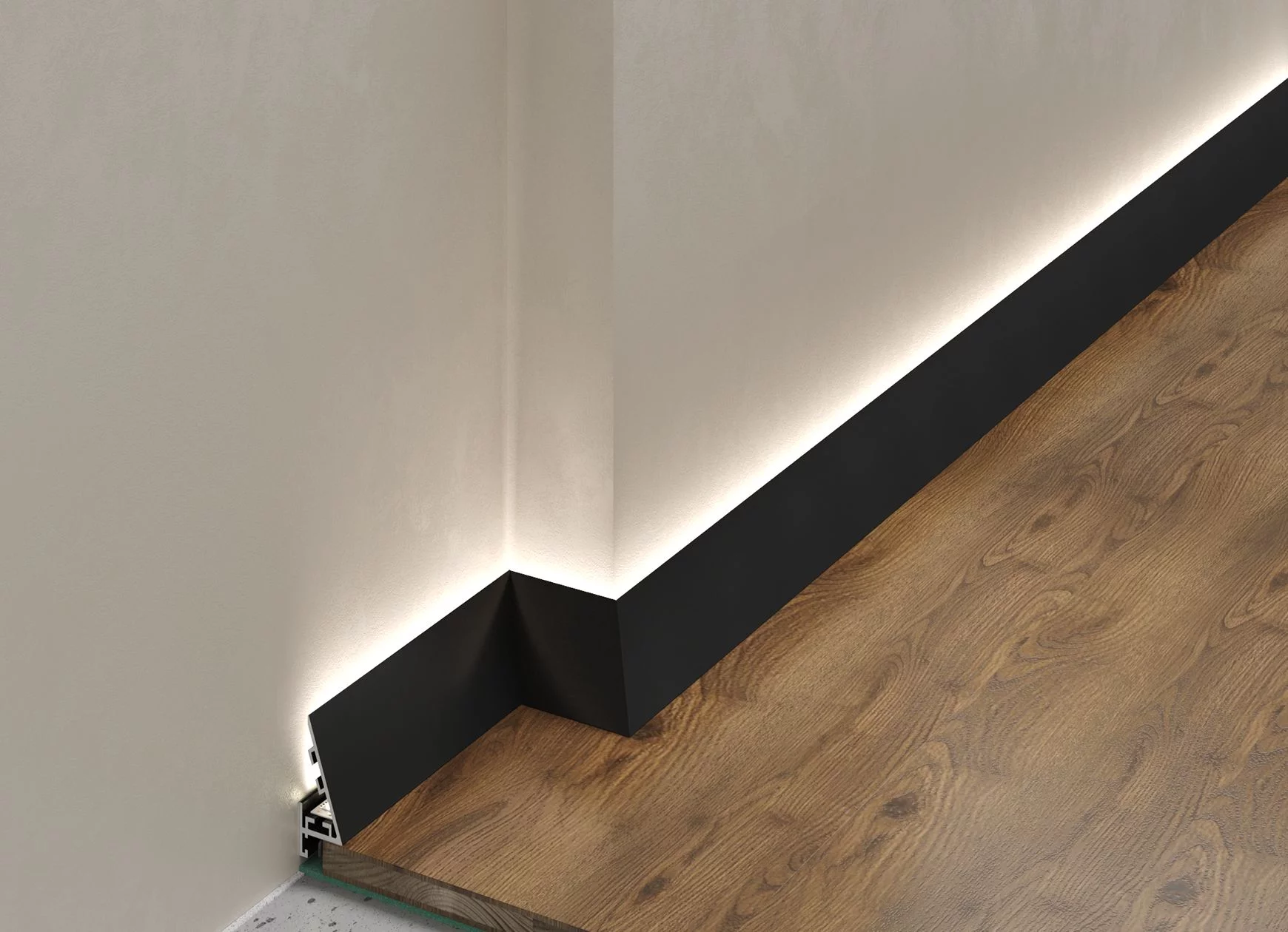 Микроплинтус алюминиевый с подсветкой Laconistiq Light Черный 18-11-245 2450×25×16