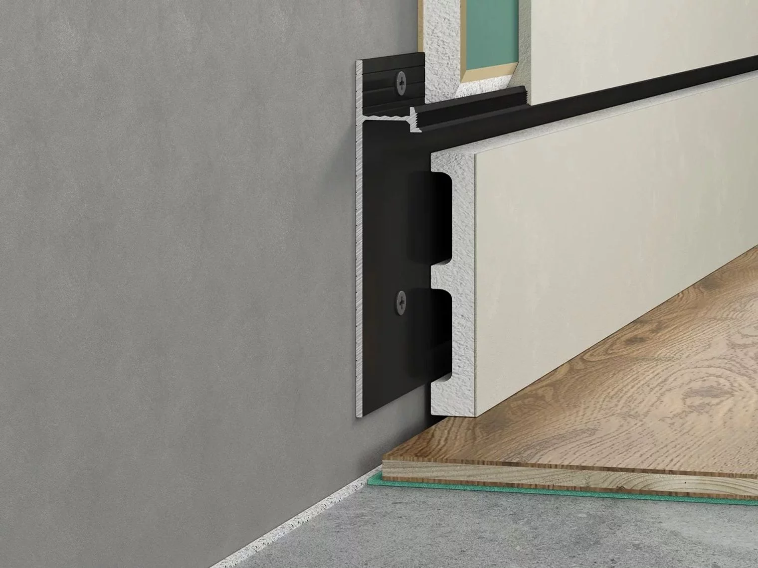 Плинтус алюминиевый скрытый с подсветкой Laconistiq Strong Черный муар RAL 9005 42-31-300 3000×80×13,1