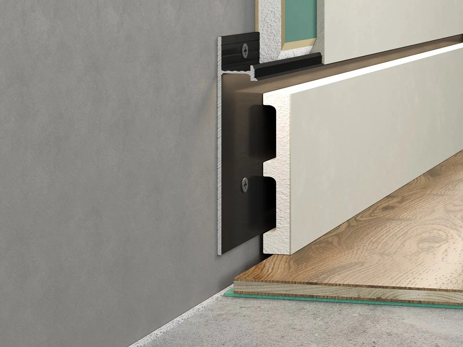 Плинтус алюминиевый скрытый с подсветкой Laconistiq Strong Черный муар RAL 9005 42-31-300 3000×80×13,1