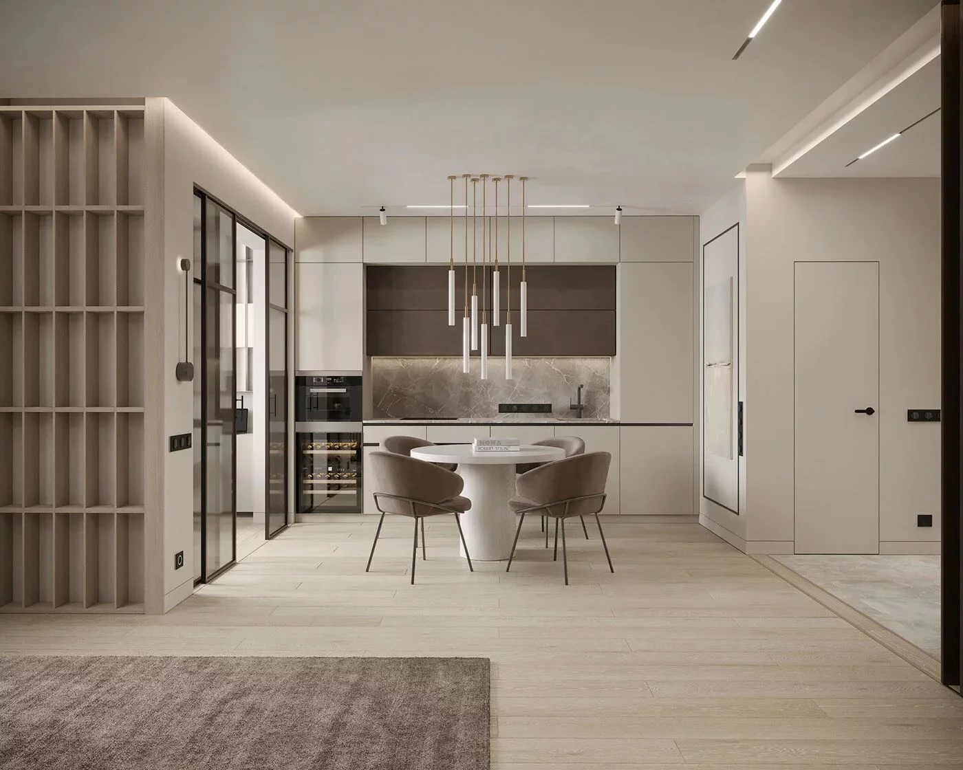 Плинтус алюминиевый скрытый с подсветкой Laconistiq Strong Черный муар RAL 9005 42-31-300 3000×80×13,1 фото в интерьере