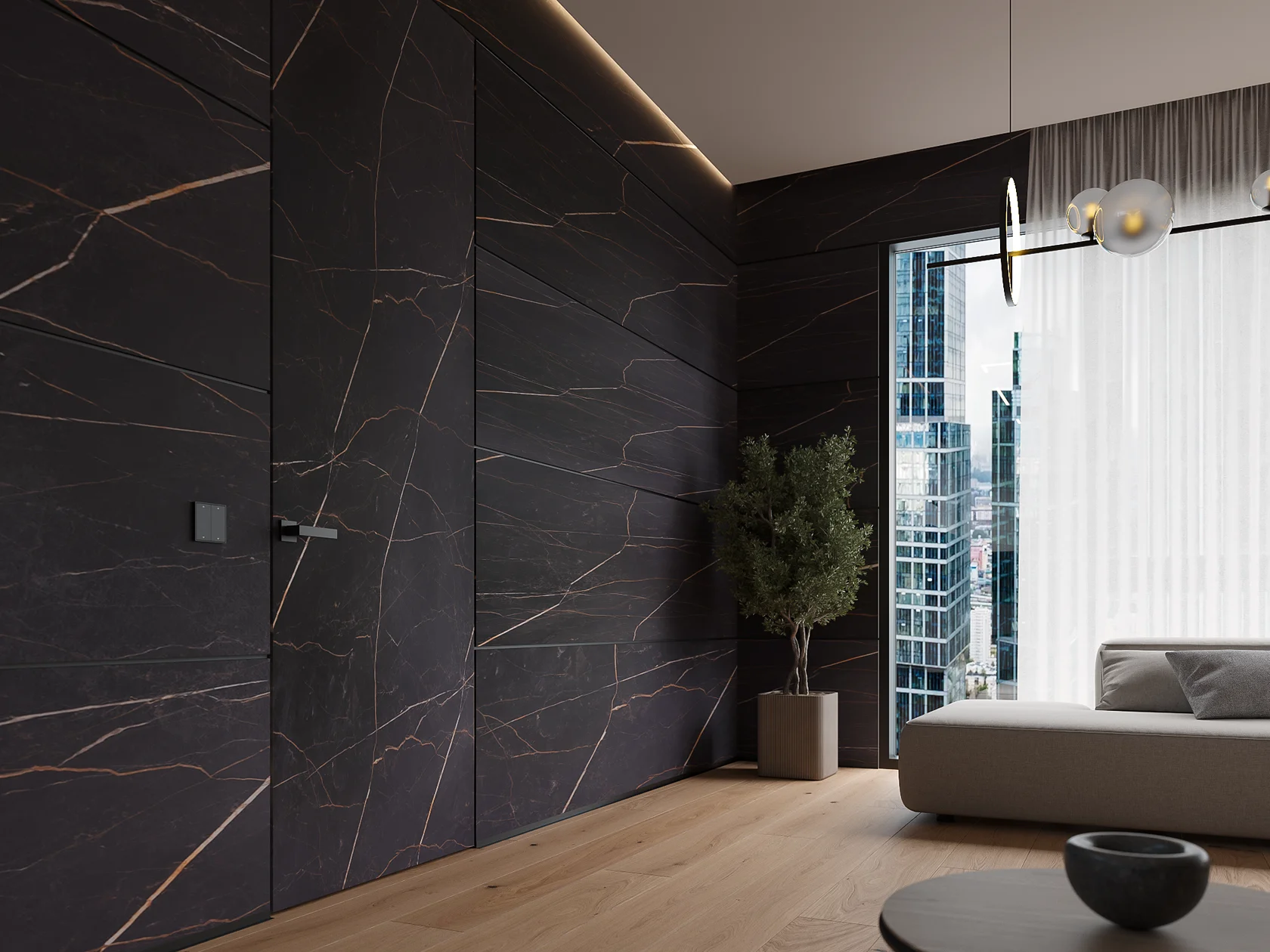 Профиль алюминиевый теневой Laconistiq Dual 22-100-300 без покрытия 3000×8,6×12 фото в интерьере