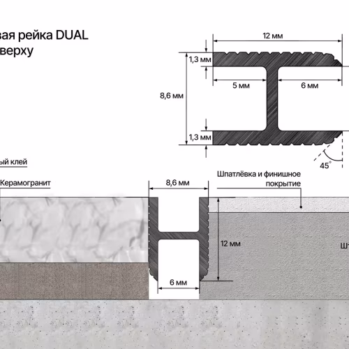 Профиль алюминиевый теневой Laconistiq Dual 22-100-300 без покрытия 3000×8,6×12