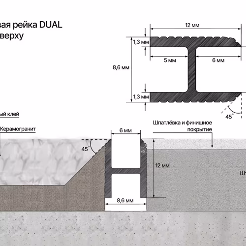 Профиль алюминиевый теневой Laconistiq Dual Черный муар RAL 9005 22-31-300 3000×8,6×12