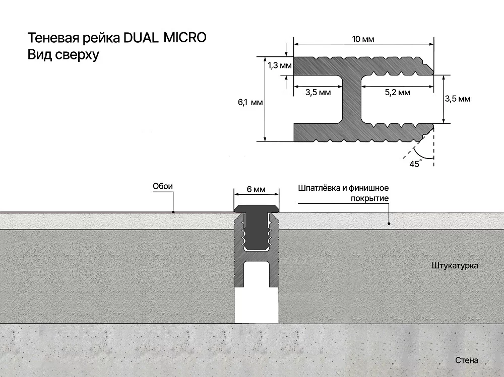 Профиль алюминиевый теневой Laconistiq Dual Mini Черный 28-11-300 3000×6×10