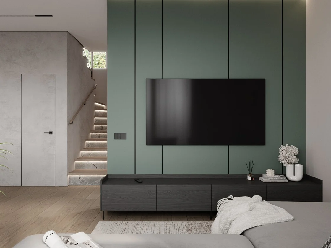 Профиль алюминиевый теневой с подсветкой Laconistiq Light Черный 23-11-300 3000×45,7×15,45 фото в интерьере