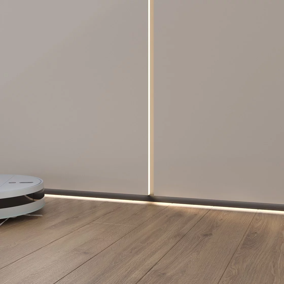 Профиль алюминиевый теневой с подсветкой Laconistiq Light Черный 23-11-300 3000×45,7×15,45 фото в интерьере