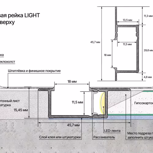 Профиль алюминиевый теневой с подсветкой Laconistiq Light Черный 23-11-300 3000×45,7×15,45