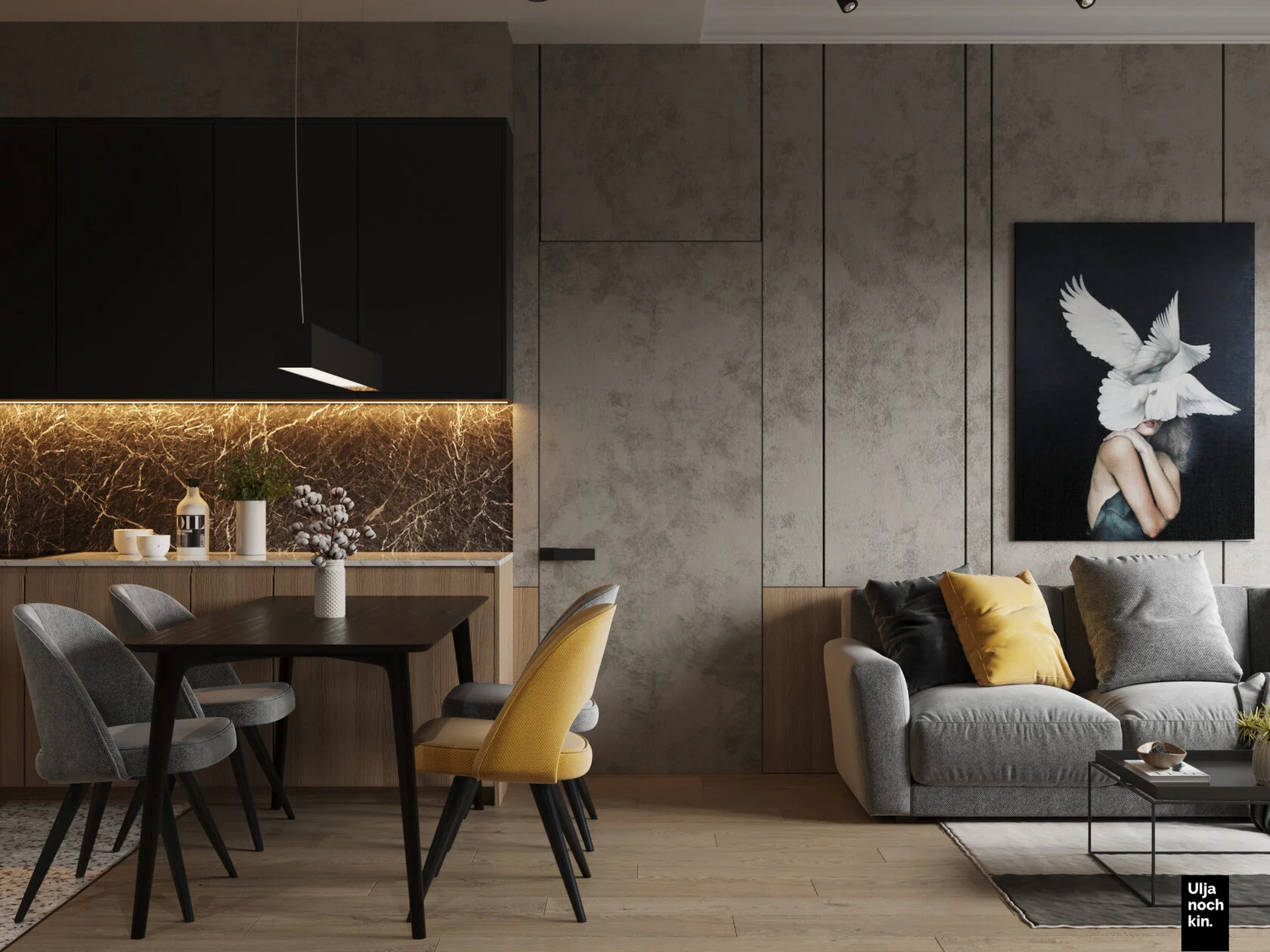 Профиль алюминиевый теневой Laconistiq Classic Черный муар RAL 9005 21-31-300 3000×37×10,7 фото в интерьере