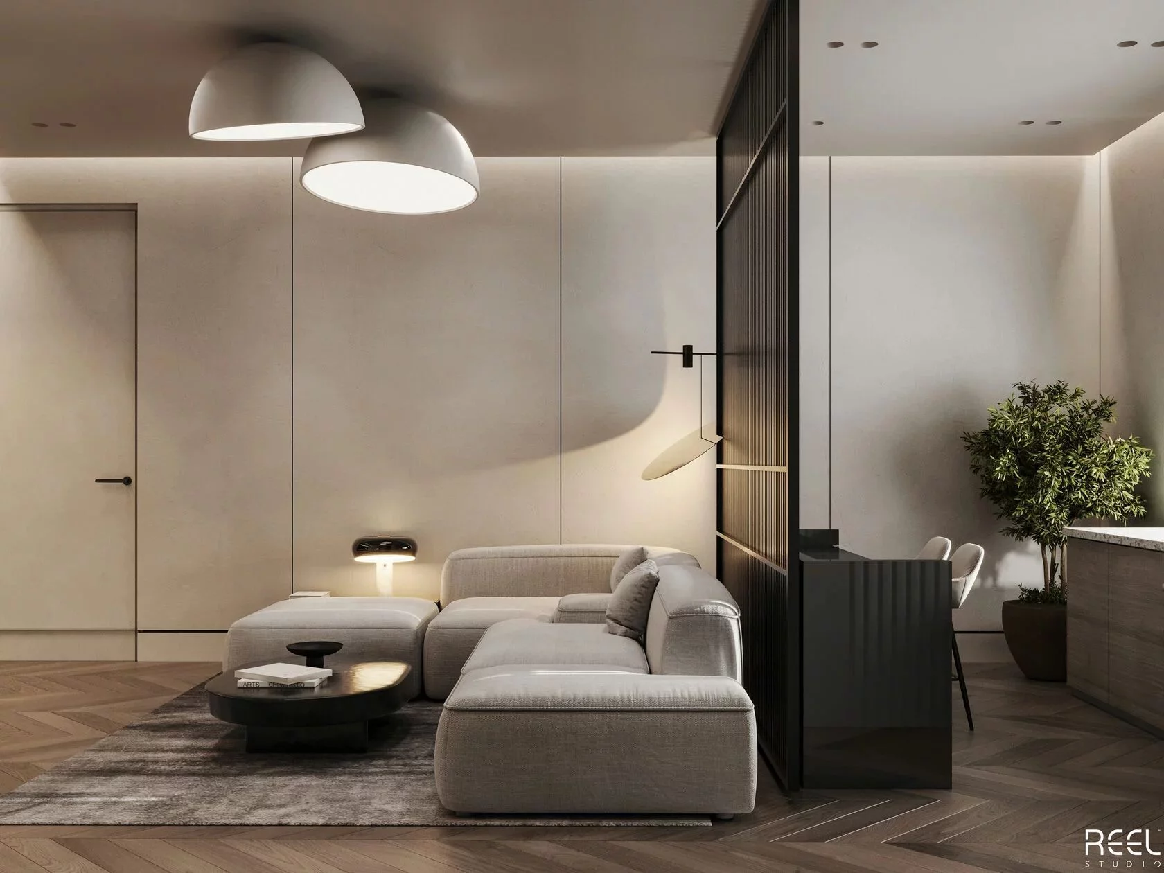 Профиль алюминиевый теневой Laconistiq Classic Черный муар RAL 9005 21-31-300 3000×37×10,7 фото в интерьере