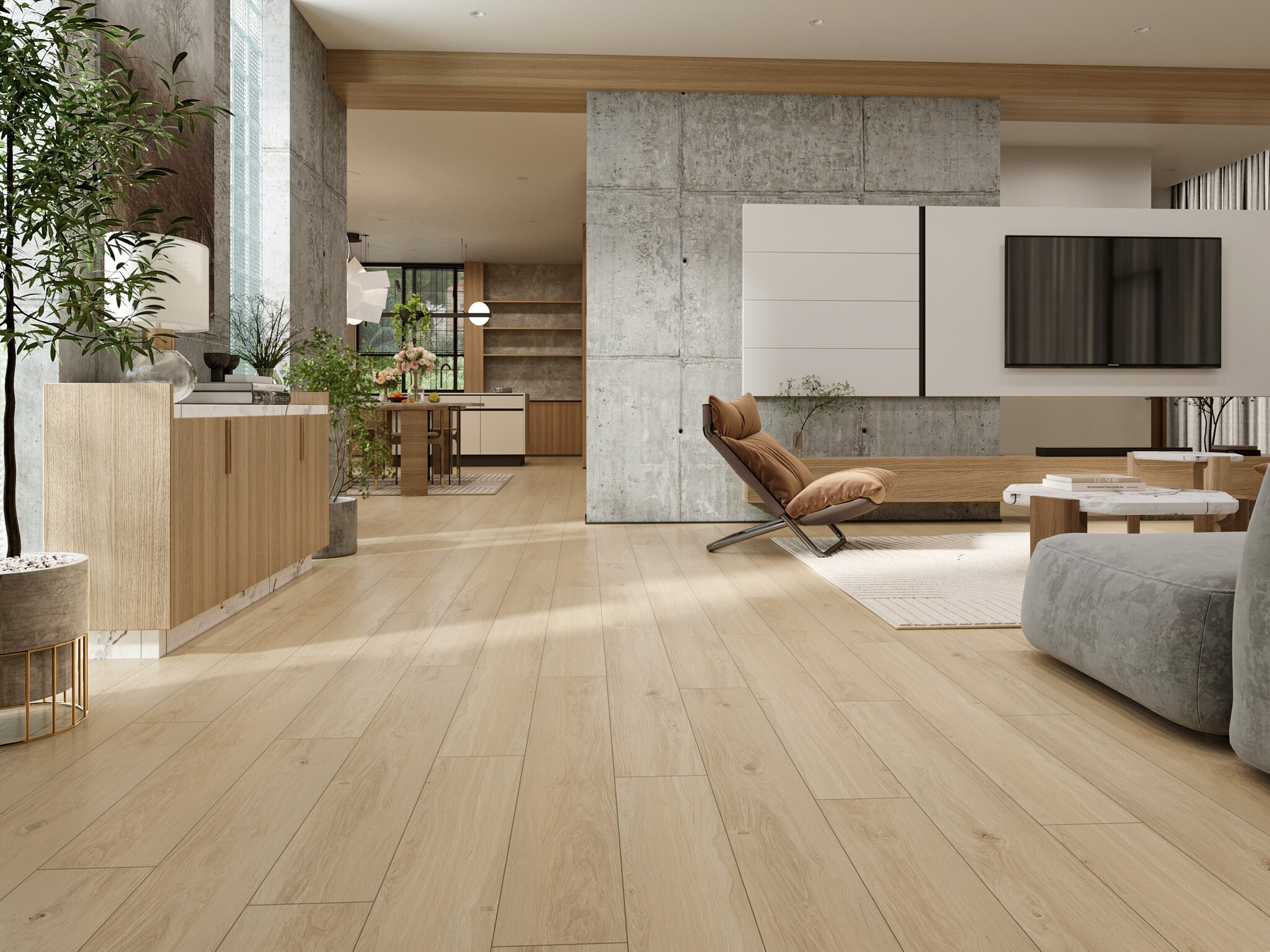 Кварцвиниловый SPC ламинат Evofloor Home Ash Light Ясень Светлый L-20275 1220×183×4 фото в интерьере