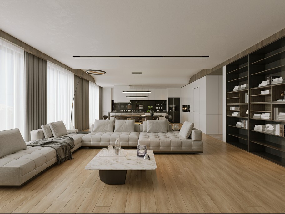 Кварцвиниловый SPC ламинат Evofloor Home Oak Antique Дуб Антик L-20092 1220×183×4 фото в интерьере