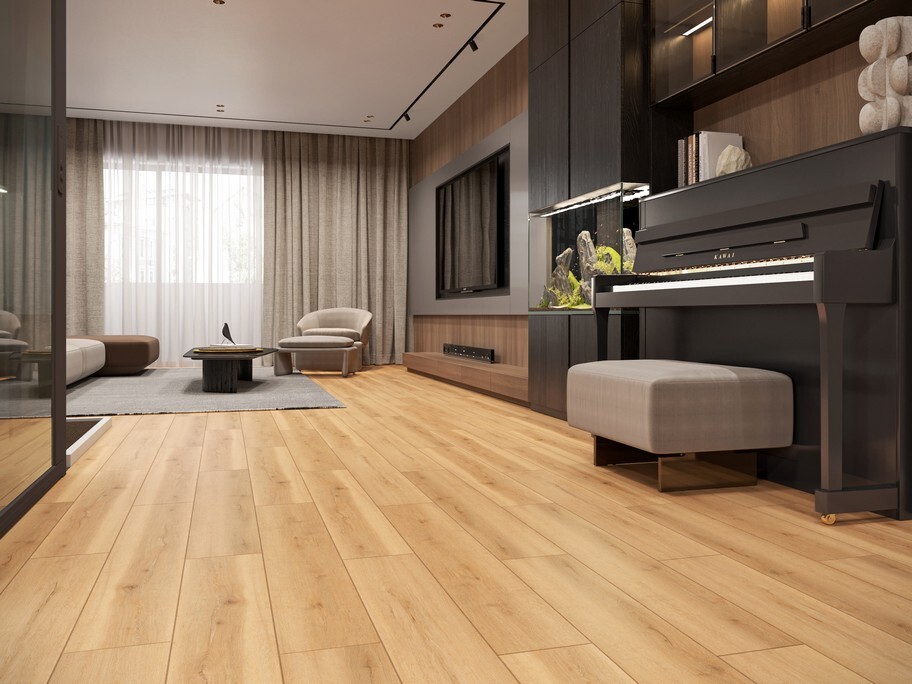 Кварцвиниловый SPC ламинат Evofloor Home Oak Beige Дуб Бежевый L-20993 1220×183×4 фото в интерьере