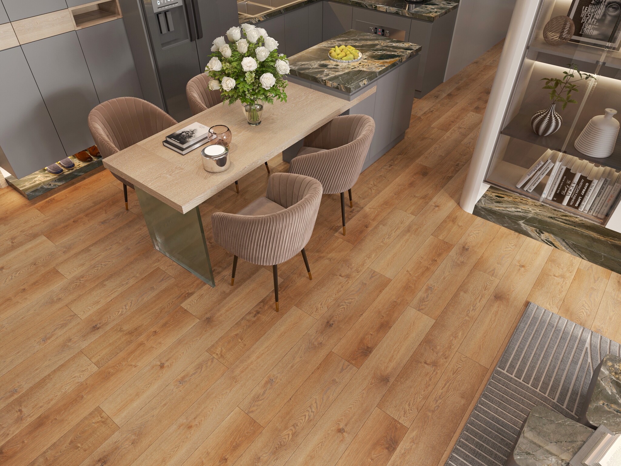 Кварцвиниловый SPC ламинат Evofloor Home Oak Brown Дуб Коричневый L-20243 1220×183×4 фото в интерьере