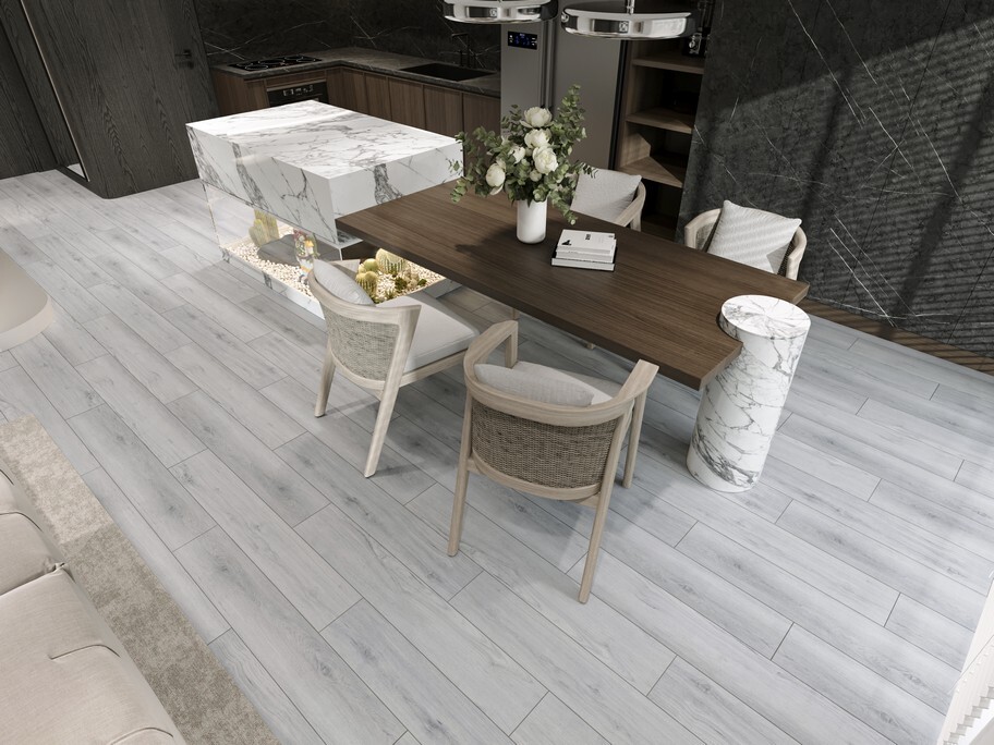 Кварцвиниловый SPC ламинат Evofloor Home Oak Grey Дуб Серый L-20347 1220×183×4 фото в интерьере