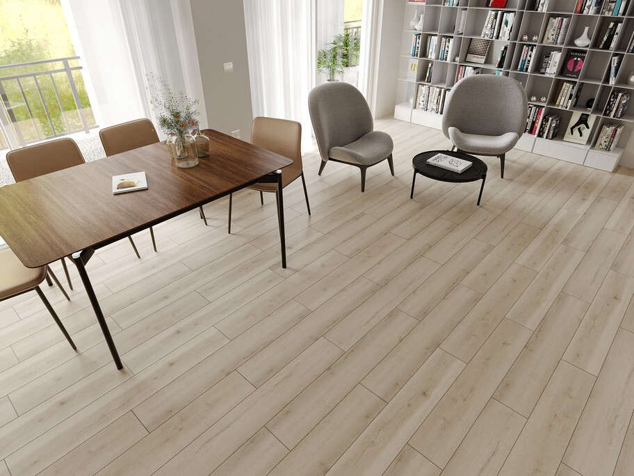 Кварцвиниловый SPC ламинат Evofloor Home Oak White Дуб Белый L-20096 1220×183×4 фото в интерьере