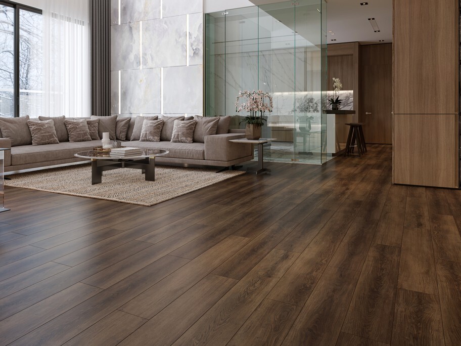 Кварцвиниловый SPC ламинат Evofloor Home Oak Сhocolate Дуб Шоколадный L-20242 1220×183×4 фото в интерьере