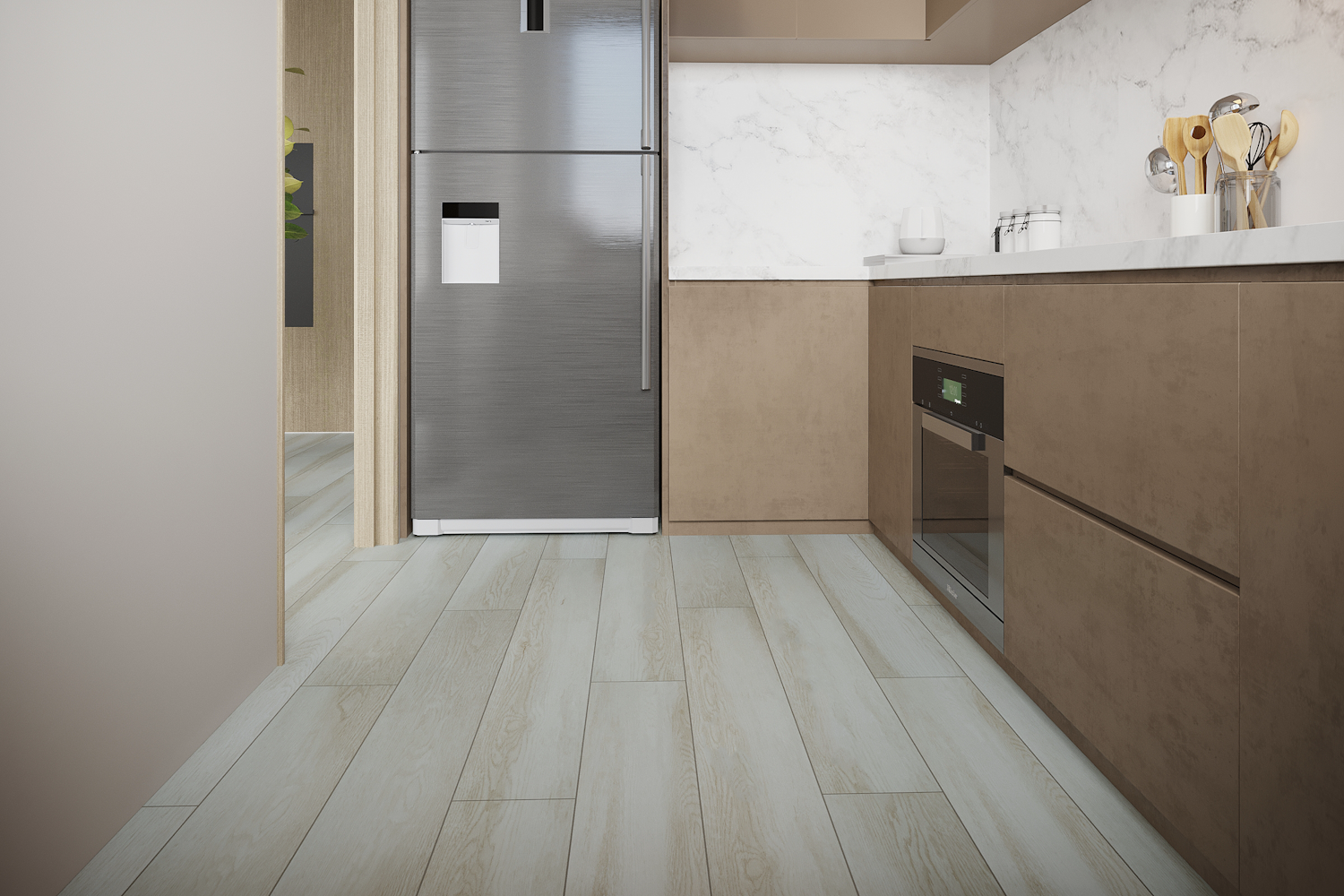 Кварцвиниловая плитка Art East замковая Art Tile Click Берёза Шмидта 45-01-ATC 1220×180×4 фото в интерьере