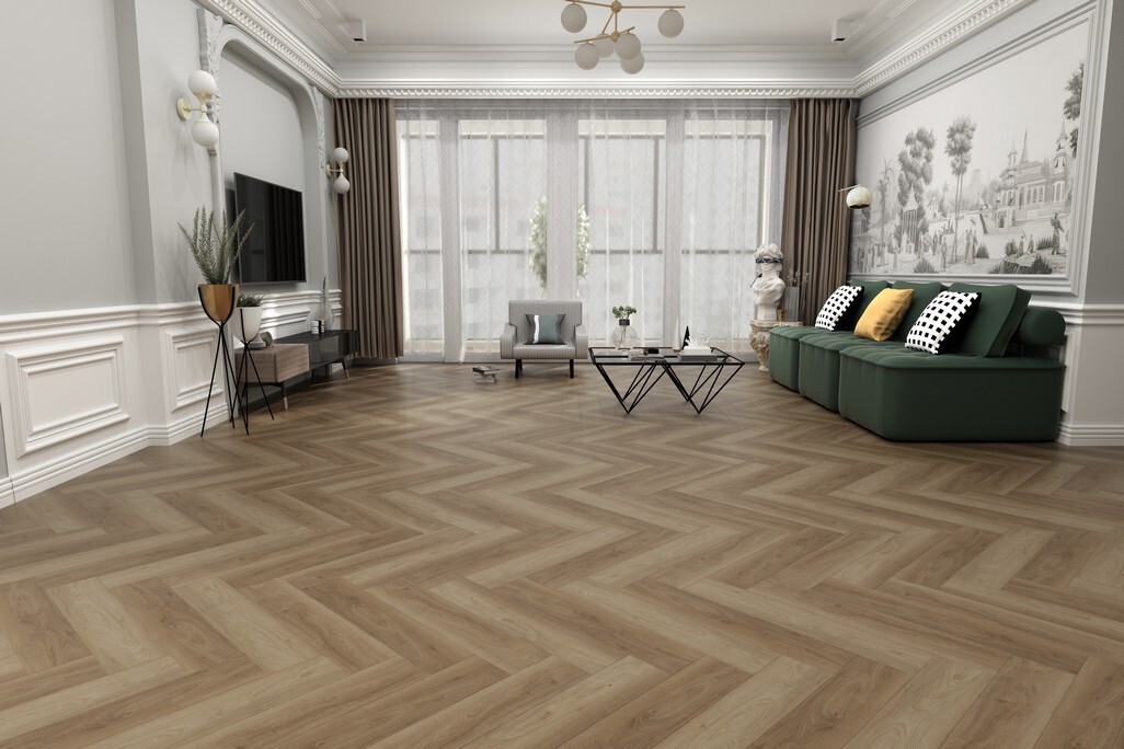 Кварцвиниловый SPC ламинат Evofloor Parguet Click Rodsher Родшер P3008-5 венгерская елка 640×128×4,5 фото в интерьере
