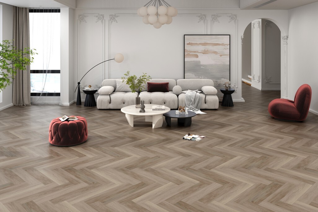 Кварцвиниловый SPC ламинат Evofloor Parguet Click Kampena Кампена P3040-4 венгерская елка 640×128×4,5 фото в интерьере