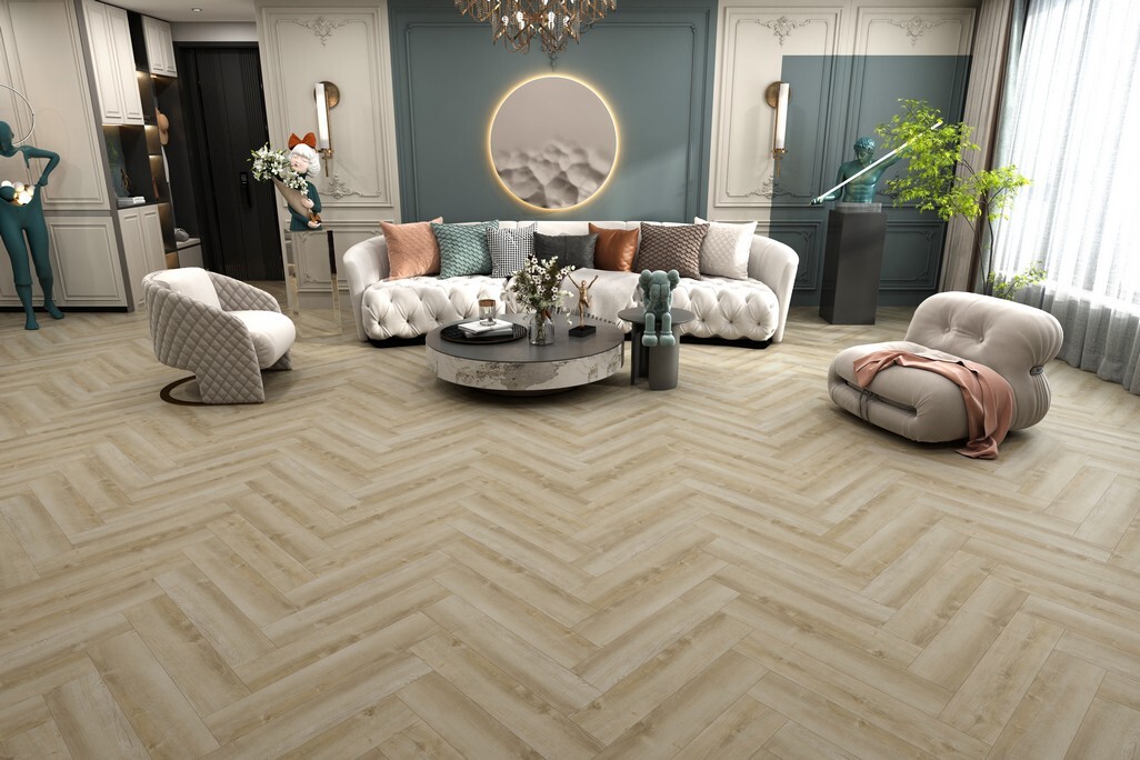 Кварцвиниловый SPC ламинат Evofloor Parguet Click Lindau Линдау P3066-7 венгерская елка 640×128×4,5 фото в интерьере
