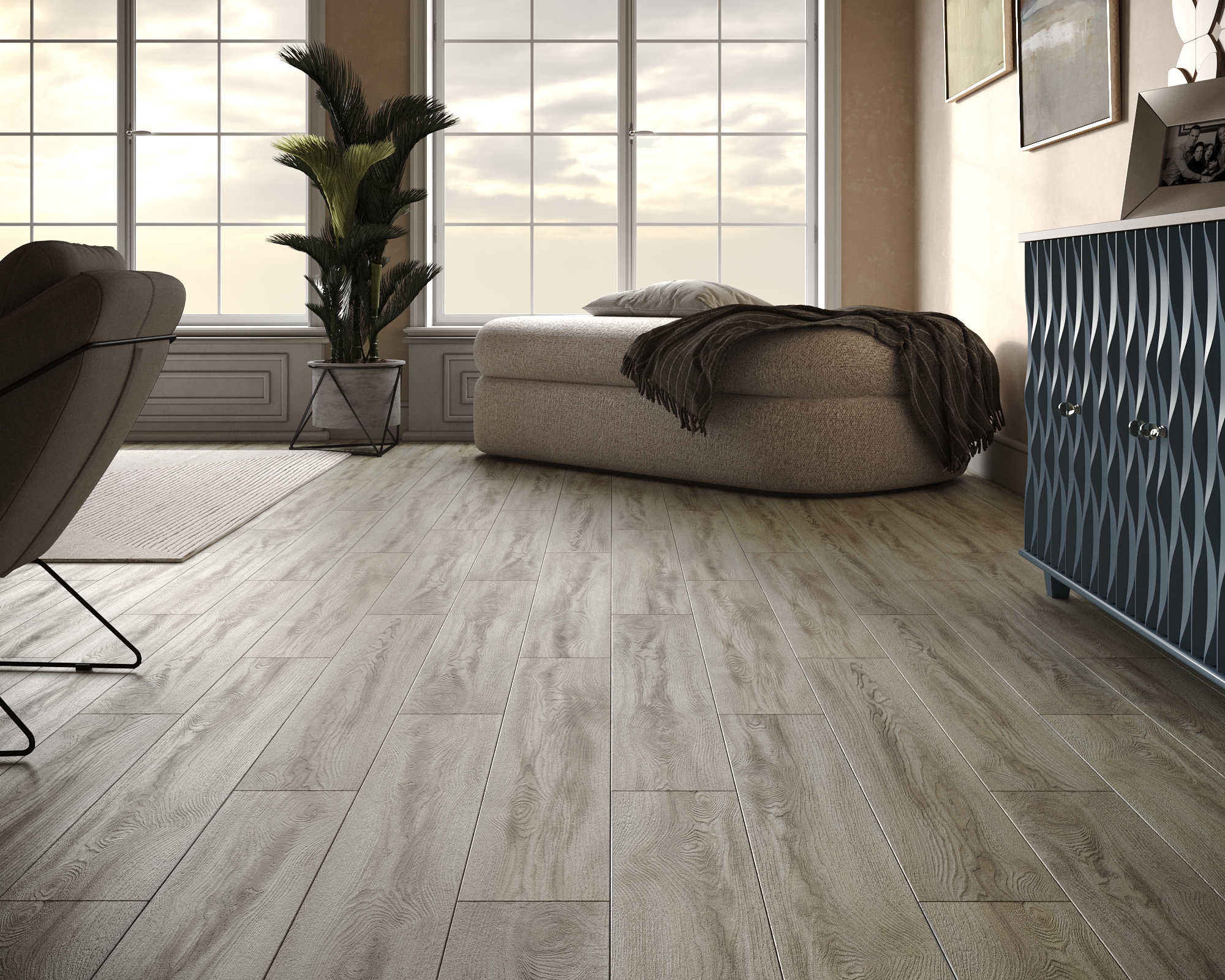 Кварцвиниловый SPC ламинат Art East Art Stone Ясень Соренто 100-ASP 1220×183×6 фото в интерьере