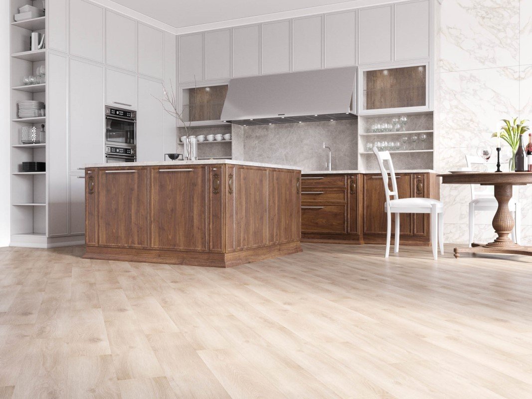 Кварцвиниловый SPC ламинат Art East Art Stone Airy Дуб Абердин 14-ASAF 920×150×4 фото в интерьере