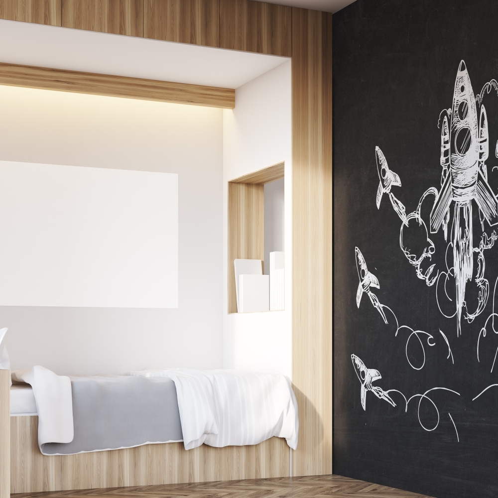 Краска с эффектом грифельной доски DecorAccents Chalkboard Black Черный 990110 1 л фото в интерьере