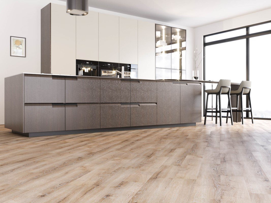 Кварцвиниловый SPC ламинат Art East Art Stone Airy Дуб Шеридан 15-ASAF 920×150×4 фото в интерьере