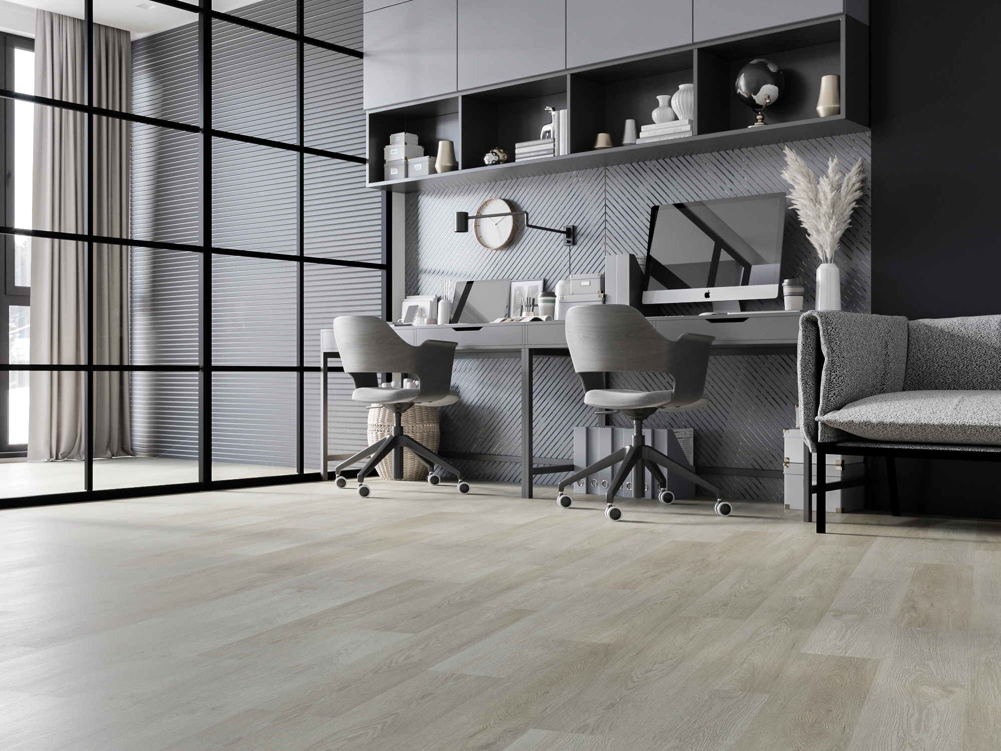 Кварцвиниловый SPC ламинат Art East Art Stone Airy Ясень Мокко 18-ASAF 920×150×4 фото в интерьере