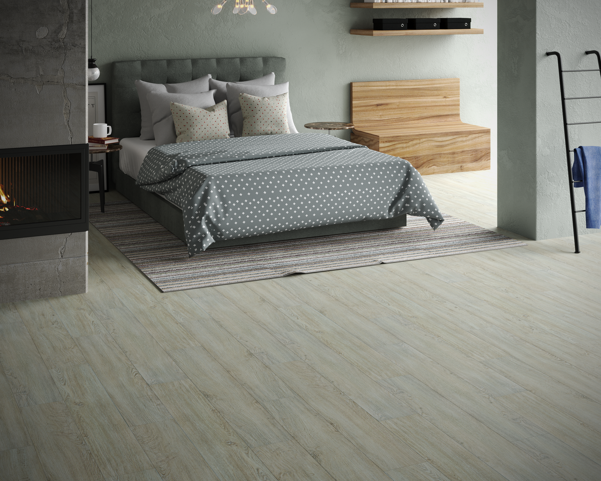 Кварцвиниловый SPC ламинат Art East Art Stone Narrow Бархат Лазурный 122-ASL 1220×152×5 фото в интерьере