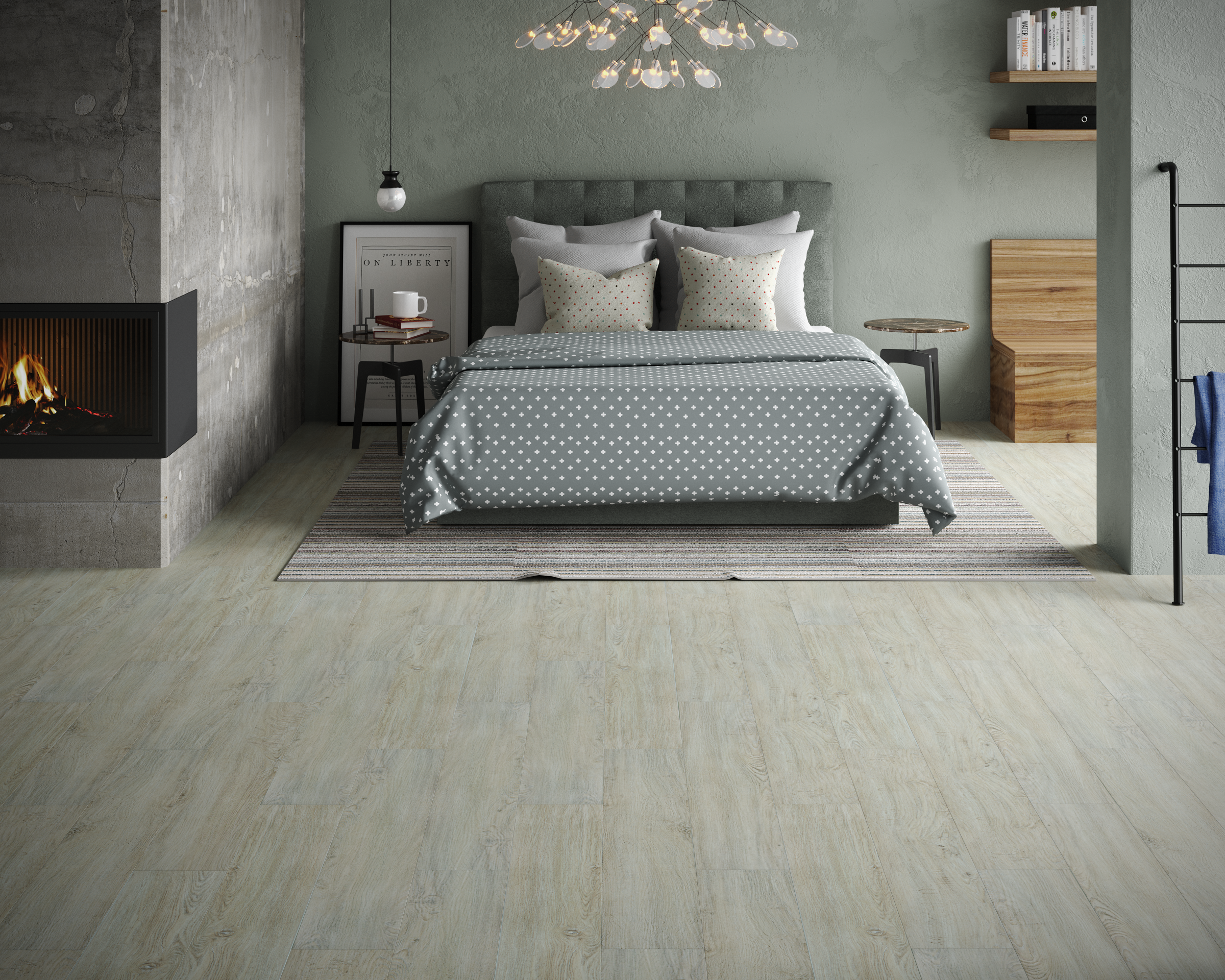 Кварцвиниловый SPC ламинат Art East Art Stone Narrow Бархат Лазурный 122-ASL 1220×152×5 фото в интерьере