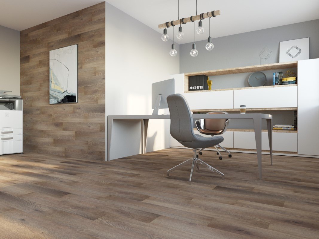 Кварцвиниловый SPC ламинат Art East Art Stone Airy Дуб Террас 16-ASAF 920×150×4 фото в интерьере