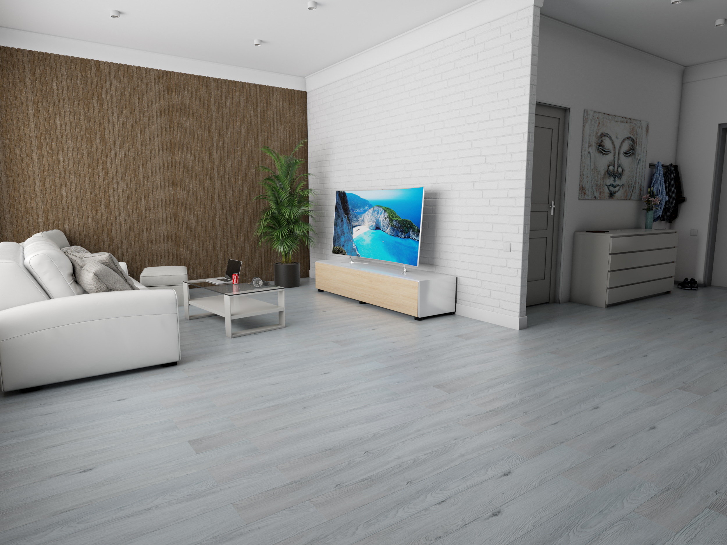 Кварцвиниловый SPC ламинат Art East Art Stone Narrow Ясень Эдмонтон VL 127-ASL 1220×152×5 фото в интерьере