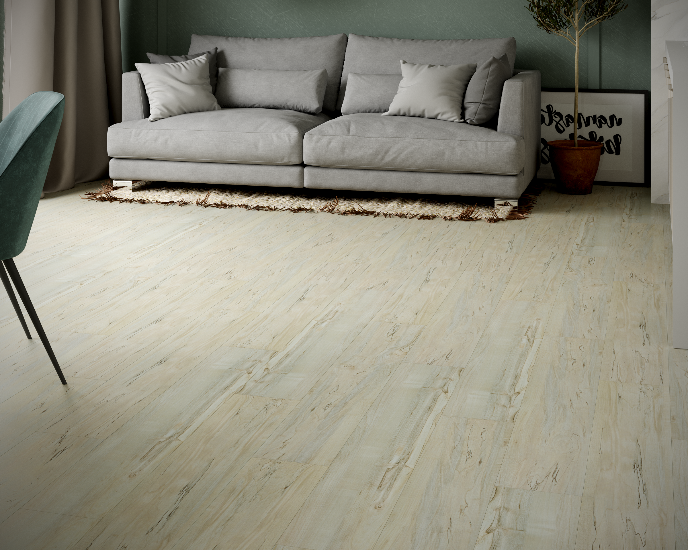 Кварцвиниловый SPC ламинат Art East Art Stone Optima Акация Лазурная APT 35-11 900×150×3,5 фото в интерьере