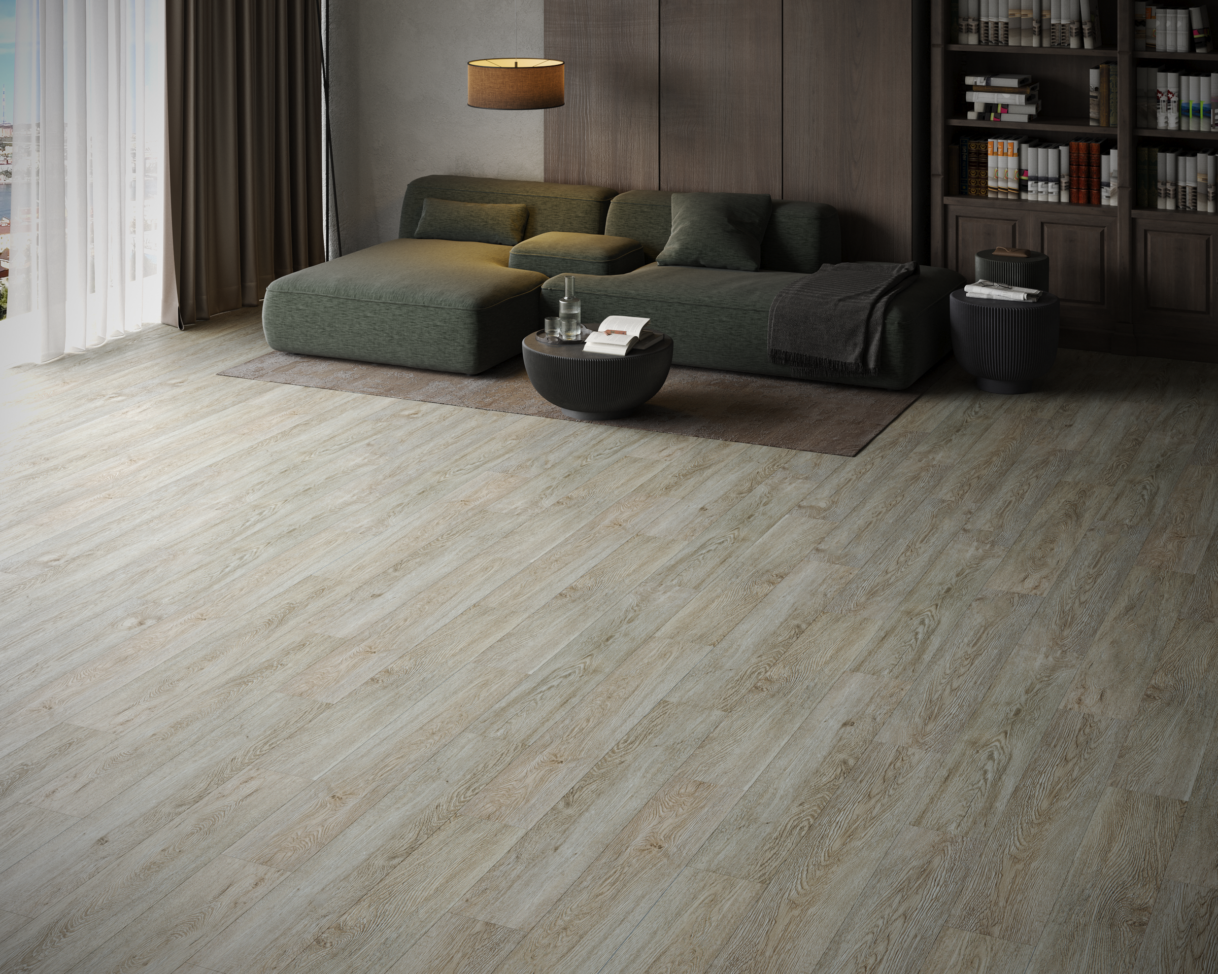 Кварцвиниловый SPC ламинат Art East Art Stone Optima Дуб Венето APT 35-13 900×150×3,5 фото в интерьере