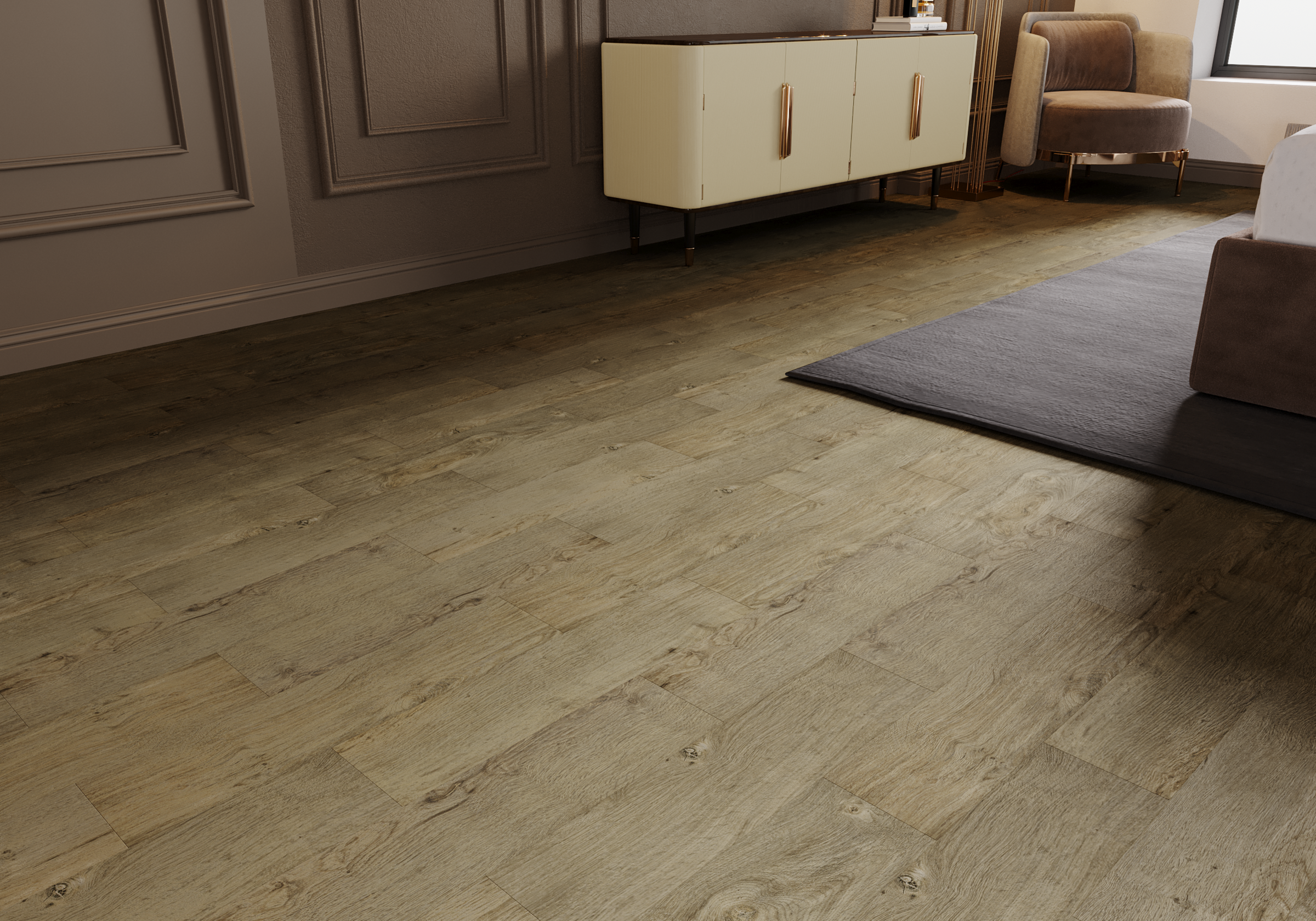 Кварцвиниловый SPC ламинат Art East Art Stone Optima Дуб Амурский APT 35-14 900×150×3,5 фото в интерьере