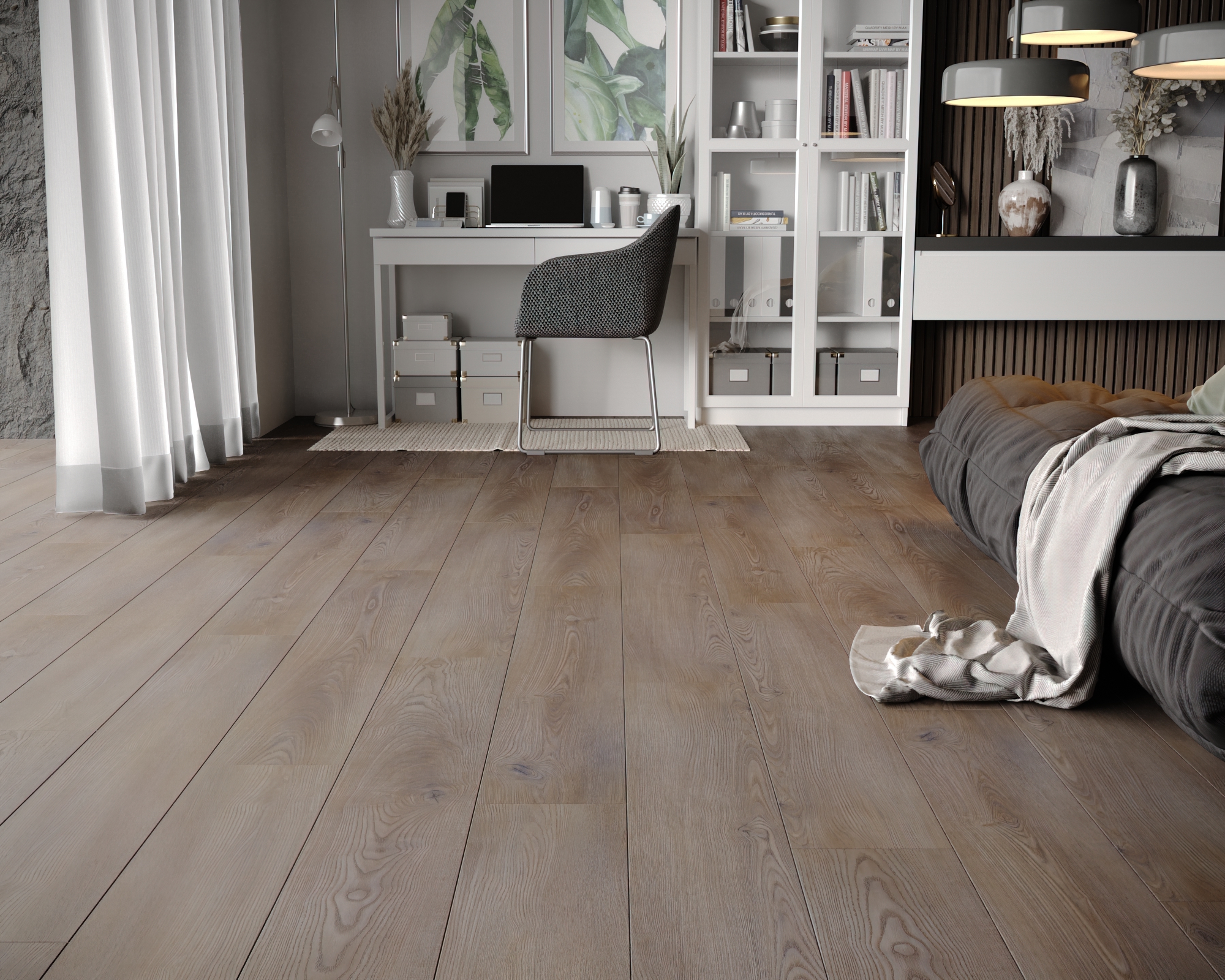 Кварцвиниловая плитка Art East клеевая Art Tile Premium Ясень Бринера 124-2 ATP 1219,2×184,15×2,5 фото в интерьере