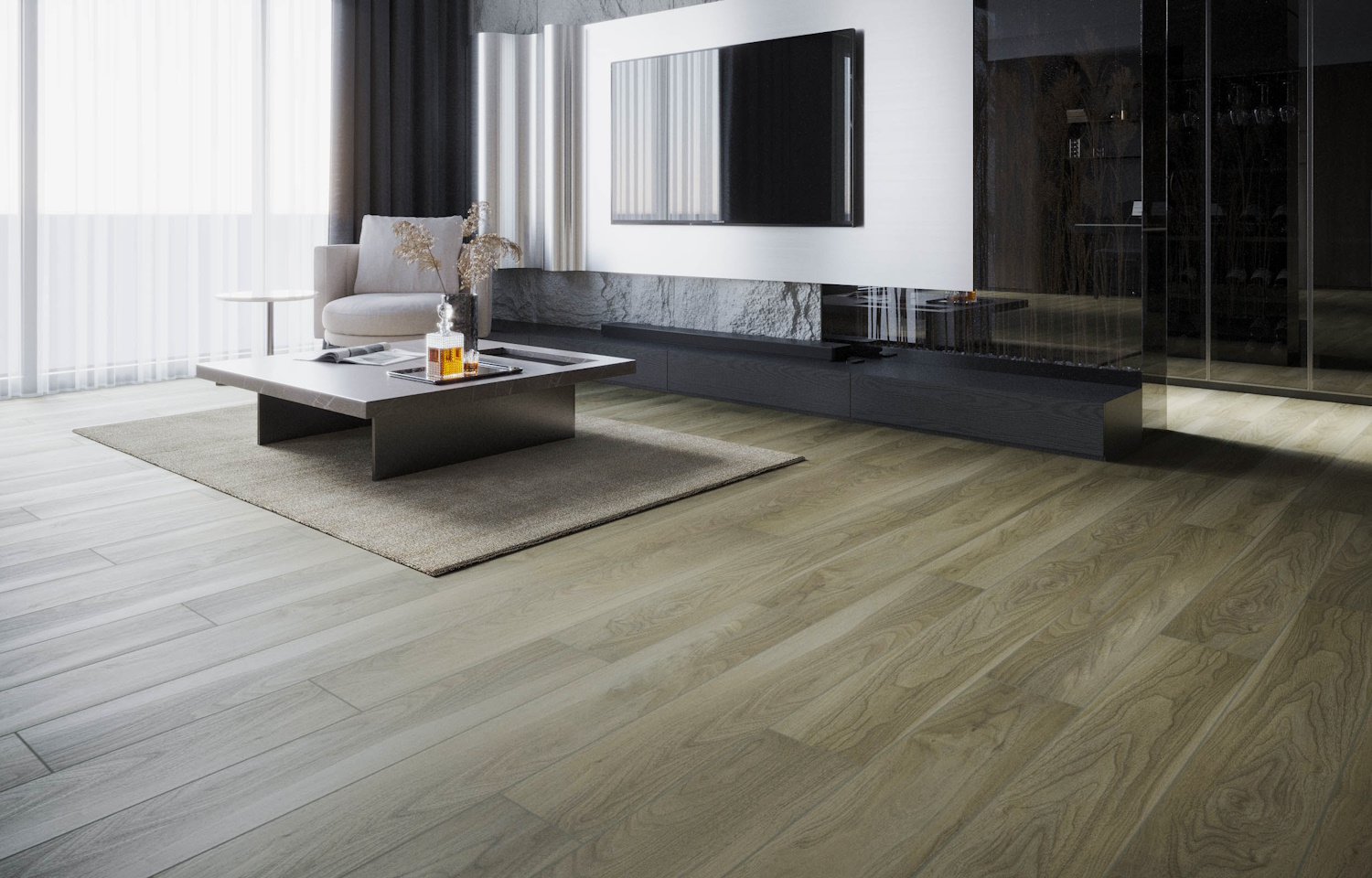 Кварцвиниловая плитка Art East клеевая Art Tile Premium Орех Пьяно 150-2 ATP 1219,2×184,15×2,5 фото в интерьере