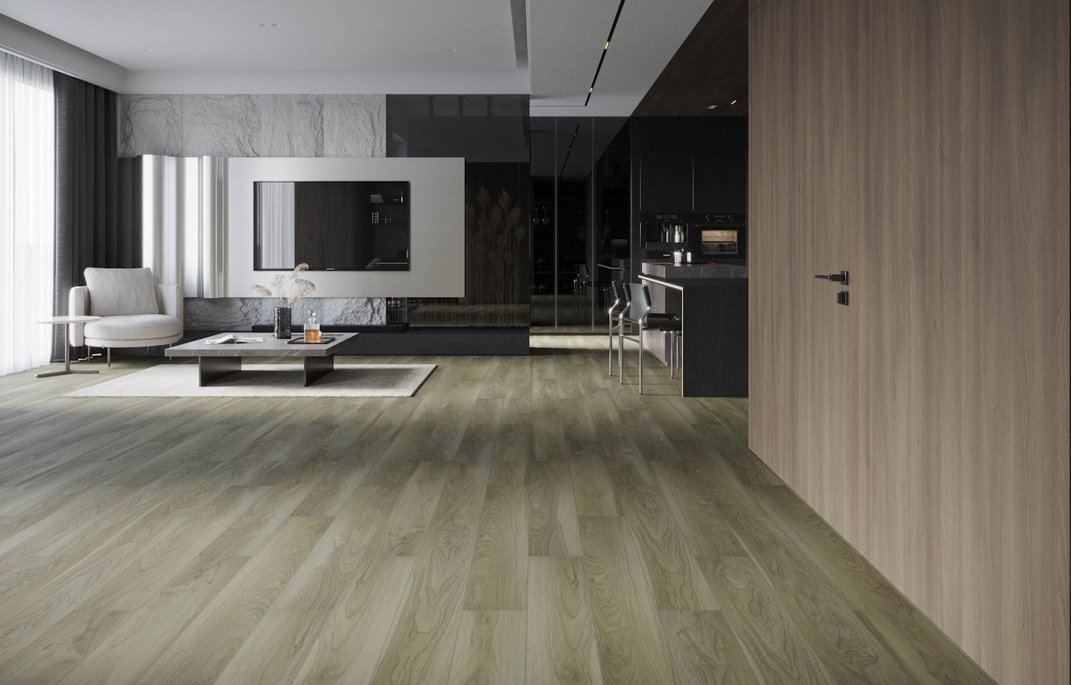 Кварцвиниловая плитка Art East клеевая Art Tile Premium Орех Пьяно 150-2 ATP 1219,2×184,15×2,5 фото в интерьере