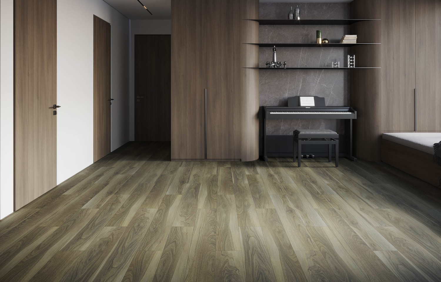 Кварцвиниловая плитка Art East клеевая Art Tile Premium Орех Форте 151-2 ATP 1219,2×184,15×2,5 фото в интерьере