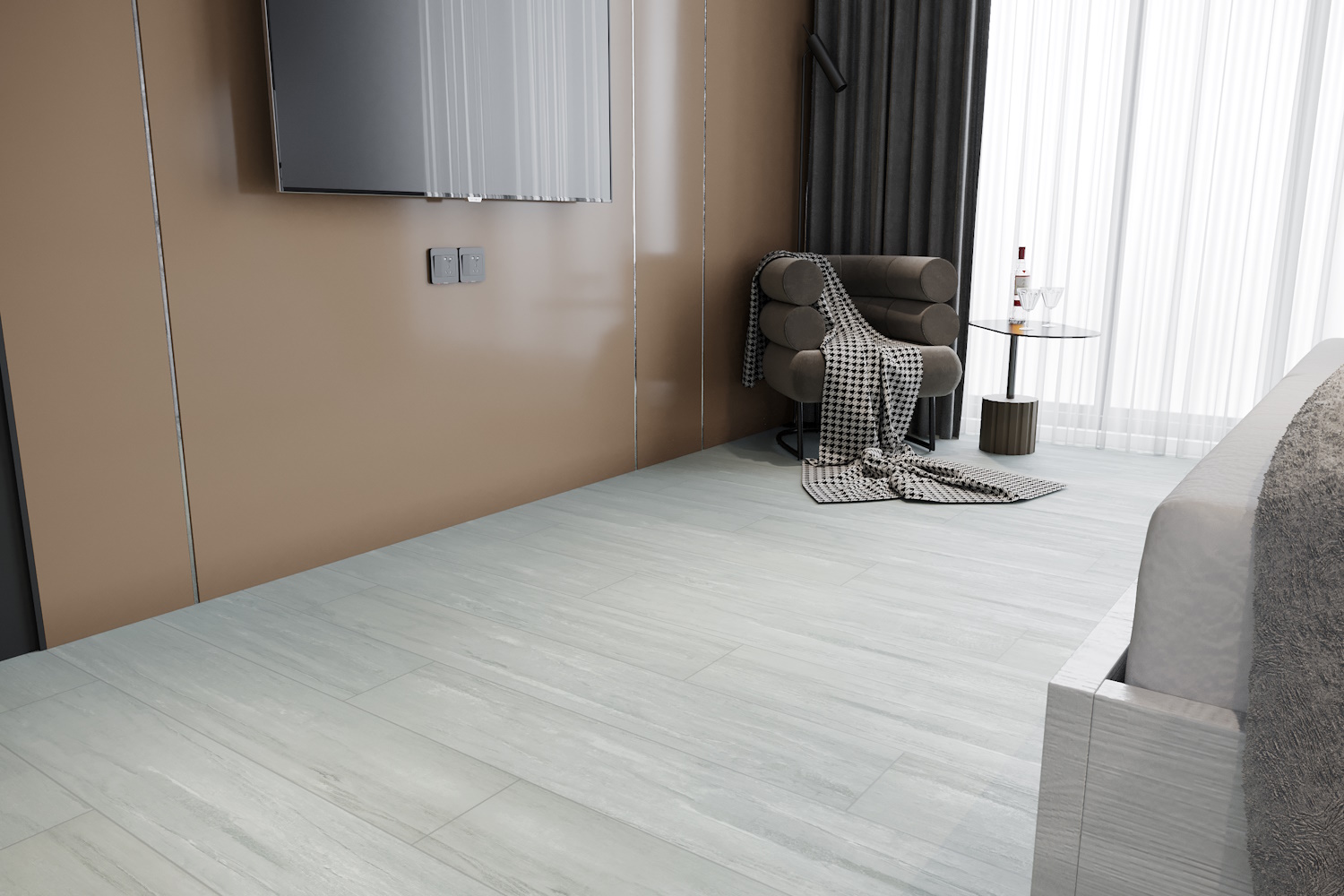 Кварцвиниловый SPC ламинат Art East Art Stone Armor Ясень Мраморный ARM 87 1220×196×9 фото в интерьере