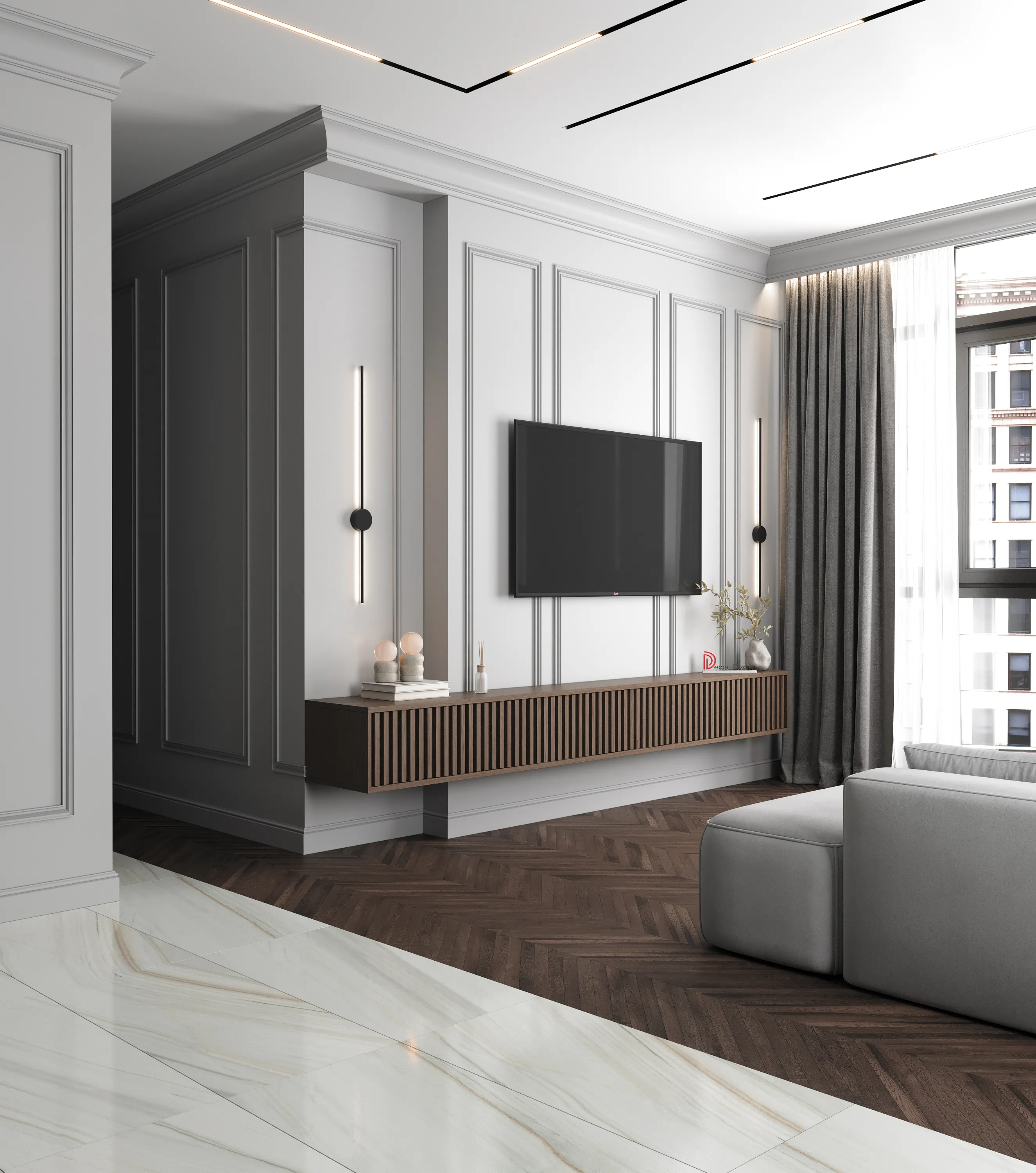 Потолочный плинтус под покраску Decor-Dizayn Estet DD522 2000×100×152 фото в интерьере