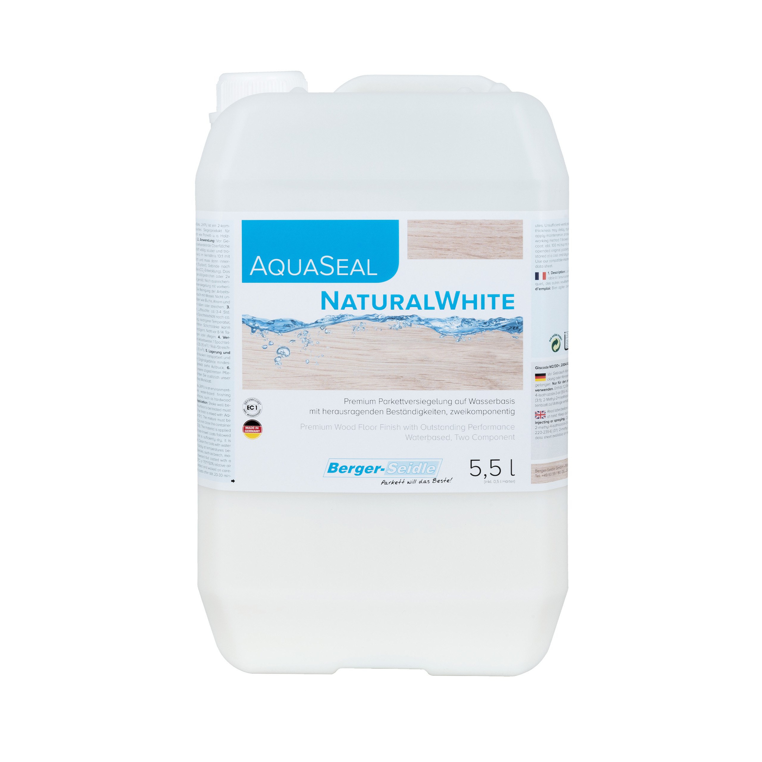 Лак для паркета Berger-Seidle AquaSeal NaturalWhite 2K экстраматовый 5,5 л