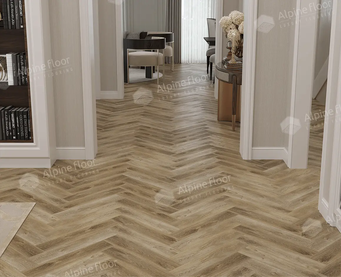 Кварцвиниловая плитка Alpine Floor клеевая Parquet LVT Дуб Целата ЕCО 16-35 венгерская елка 590×118×2,5 фото в интерьере Кварцвиниловая плитка Alpine Floor клеевая Parquet LVT Дуб Целата ЕCО 16-35 венгерская елка 590×118×2,5 фото в интерьере