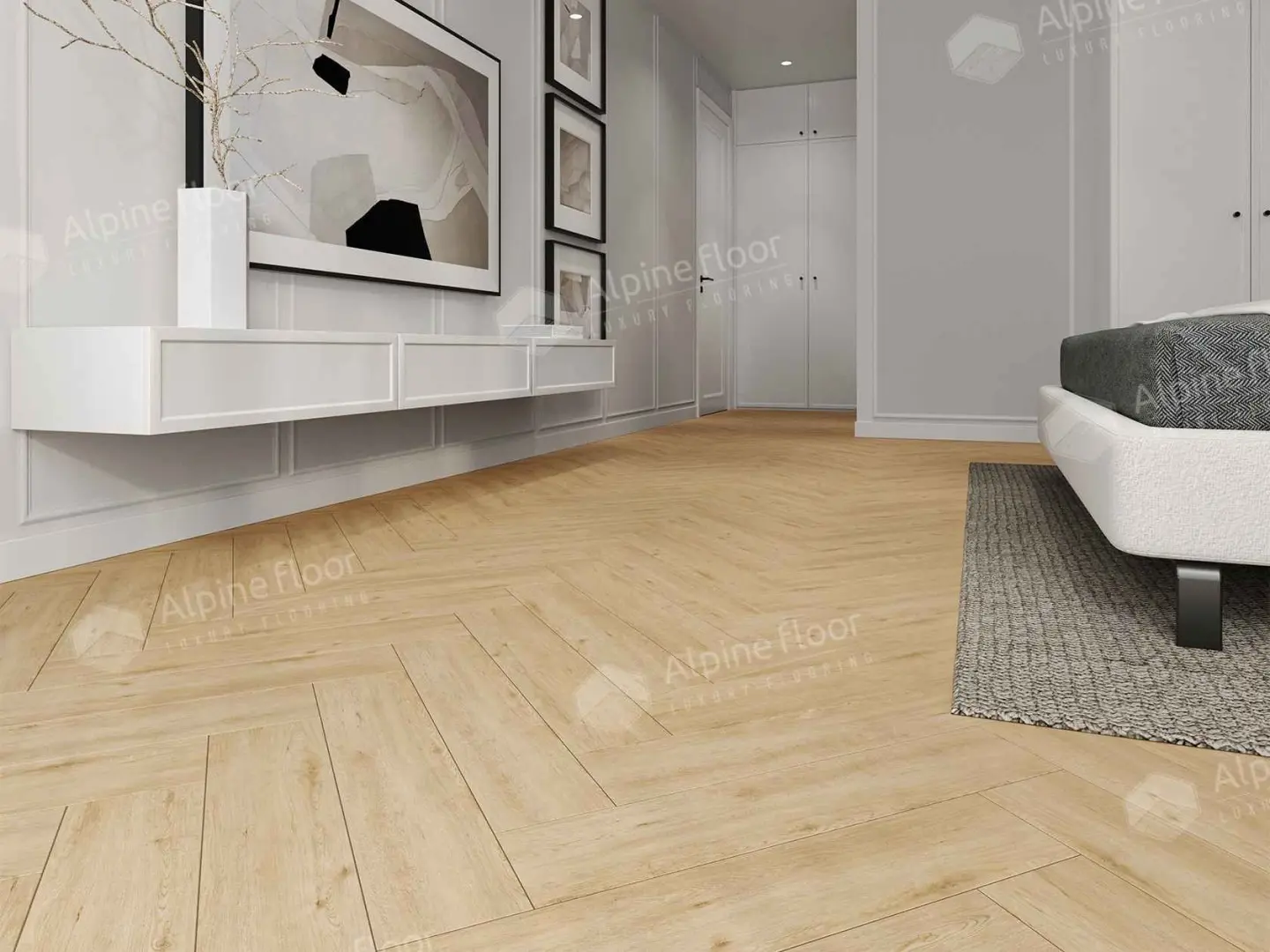 Кварцвиниловая плитка Alpine Floor клеевая Parquet LVT Дуб Лесат ЕCО 16-26 венгерская елка 590×118×2,5 фото в интерьере Кварцвиниловая плитка Alpine Floor клеевая Parquet LVT Дуб Лесат ЕCО 16-26 венгерская елка 590×118×2,5 фото в интерьере