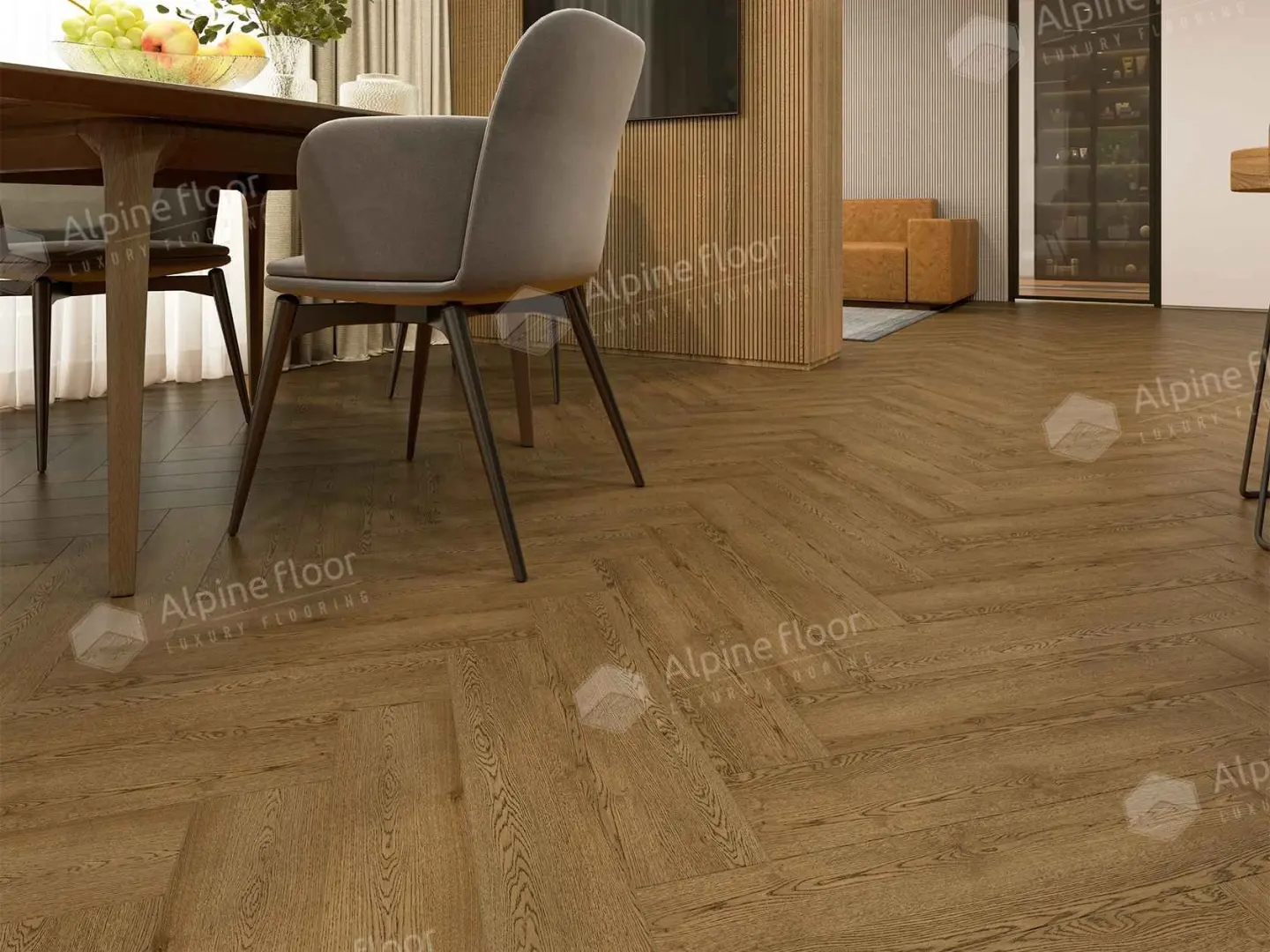 Кварцвиниловая плитка Alpine Floor клеевая Parquet LVT Дуб Селена ЕCО 16-32 венгерская елка 590×118×2,5 фото в интерьере Кварцвиниловая плитка Alpine Floor клеевая Parquet LVT Дуб Селена ЕCО 16-32 венгерская елка 590×118×2,5 фото в интерьере