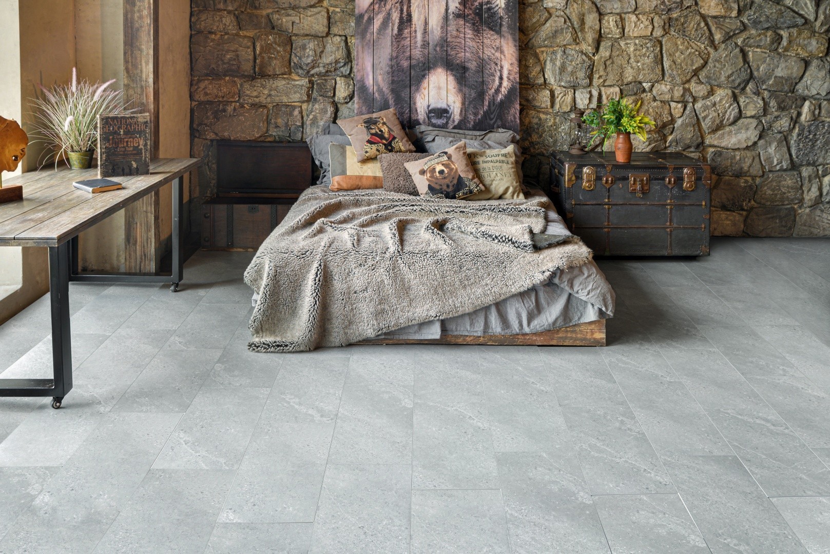 Кварцвиниловая плитка Alpine Floor клеевая Light Stone Блайд ЕCО 15-16 608×303×2,5 фото в интерьере