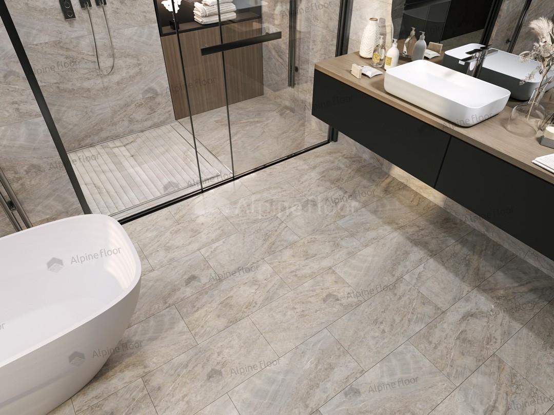 Кварцвиниловая плитка Alpine Floor клеевая Light Stone Вилио ЕCО 15-20 608×303×2,5 фото в интерьере