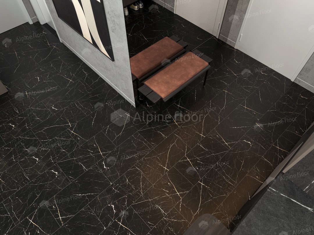 Кварцвиниловая плитка Alpine Floor клеевая Light Stone Неро ЕCО 15-21 608×303×2,5 фото в интерьере