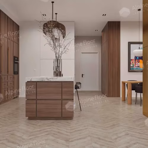 Кварцвиниловый SPC ламинат Alpine Floor Chevron Alpine Гикори ECO 18-21 французская елка 600×127×5